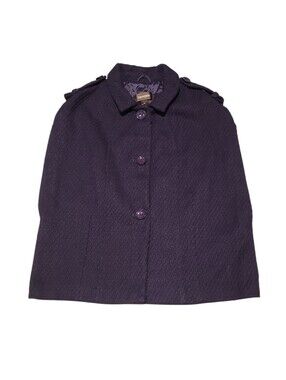 Vintage Danier Purple Textured Wool Blend Button-Front Cape Short Coat Womens S